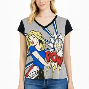 Tail Pop Art Graphic Tank Top Tennis Pickleball Comic Print Size S Vintage Women